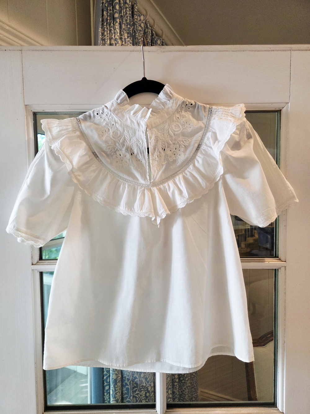 St. Roche, Women's White Ruffled Eyelet Blouse